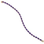 A 9CT AMETHYST AND DIAMOND BRACELET,