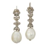 A PAIR OF CERTIFIED NATURAL SALTWATER PEARL AND DIAMOND EARRINGS,