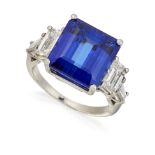 A TANZANITE AND DIAMOND RING,