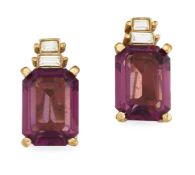 A PAIR OF CHRISTIAN DIOR PASTE SET CLIP EARRINGS, each set with a large purple stone and two smaller