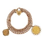 A 9CT ROSE GOLD DOUBLE CHAIN CURBLINK CHARM BRACELET,