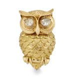 A CARTIER 18CT GOLD AND DIAMOND OWL BROOCH,