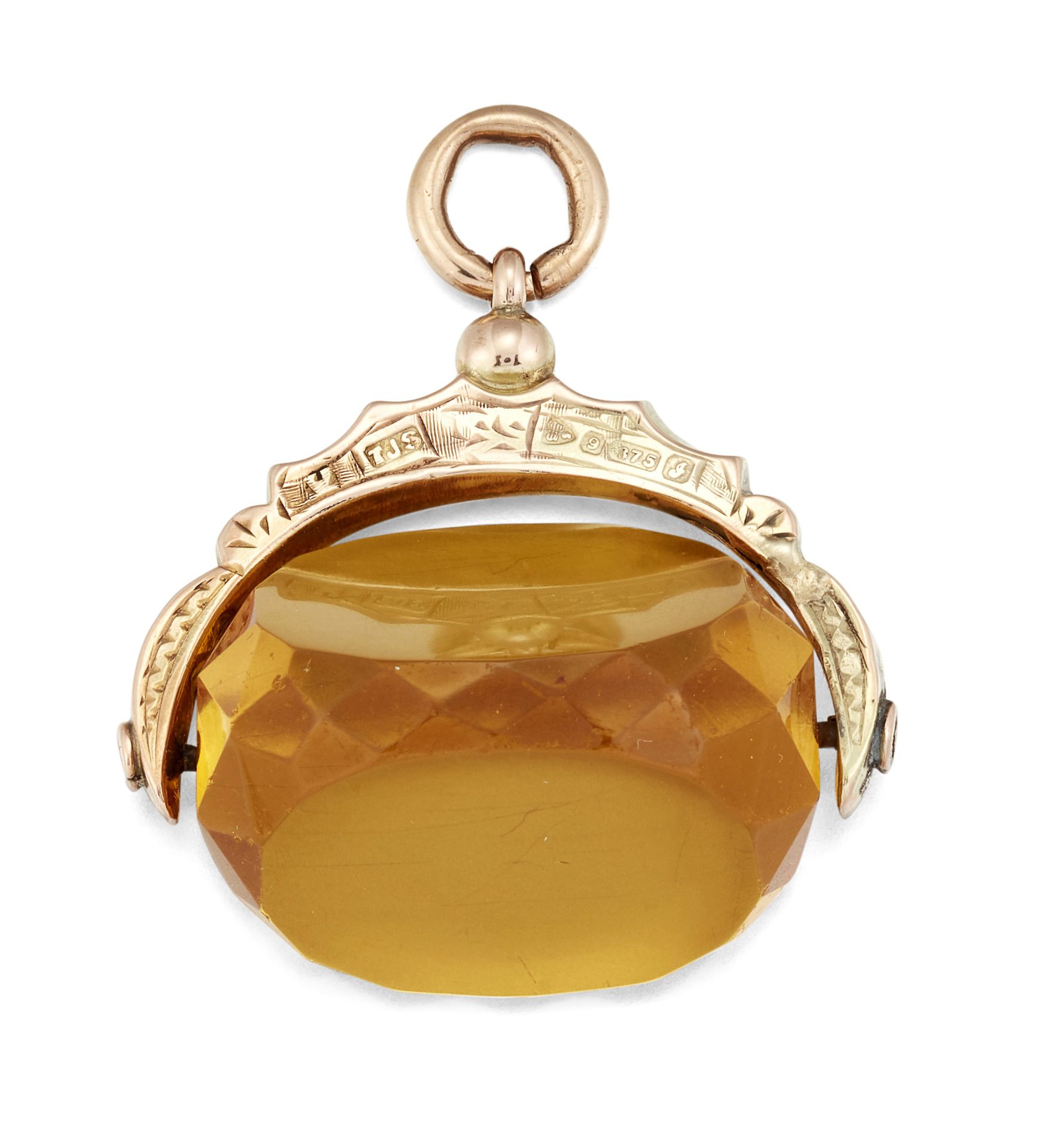 AN EARLY 20TH CENTURY 9CT CITRINE FOB,