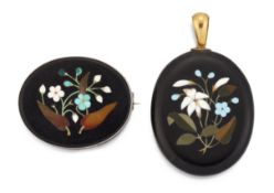 A PIETRA DURA PENDANT AND BROOCH,