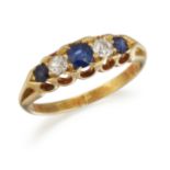 AN 18CT FIVE STONE SAPPHIRE AND DIAMOND RING,