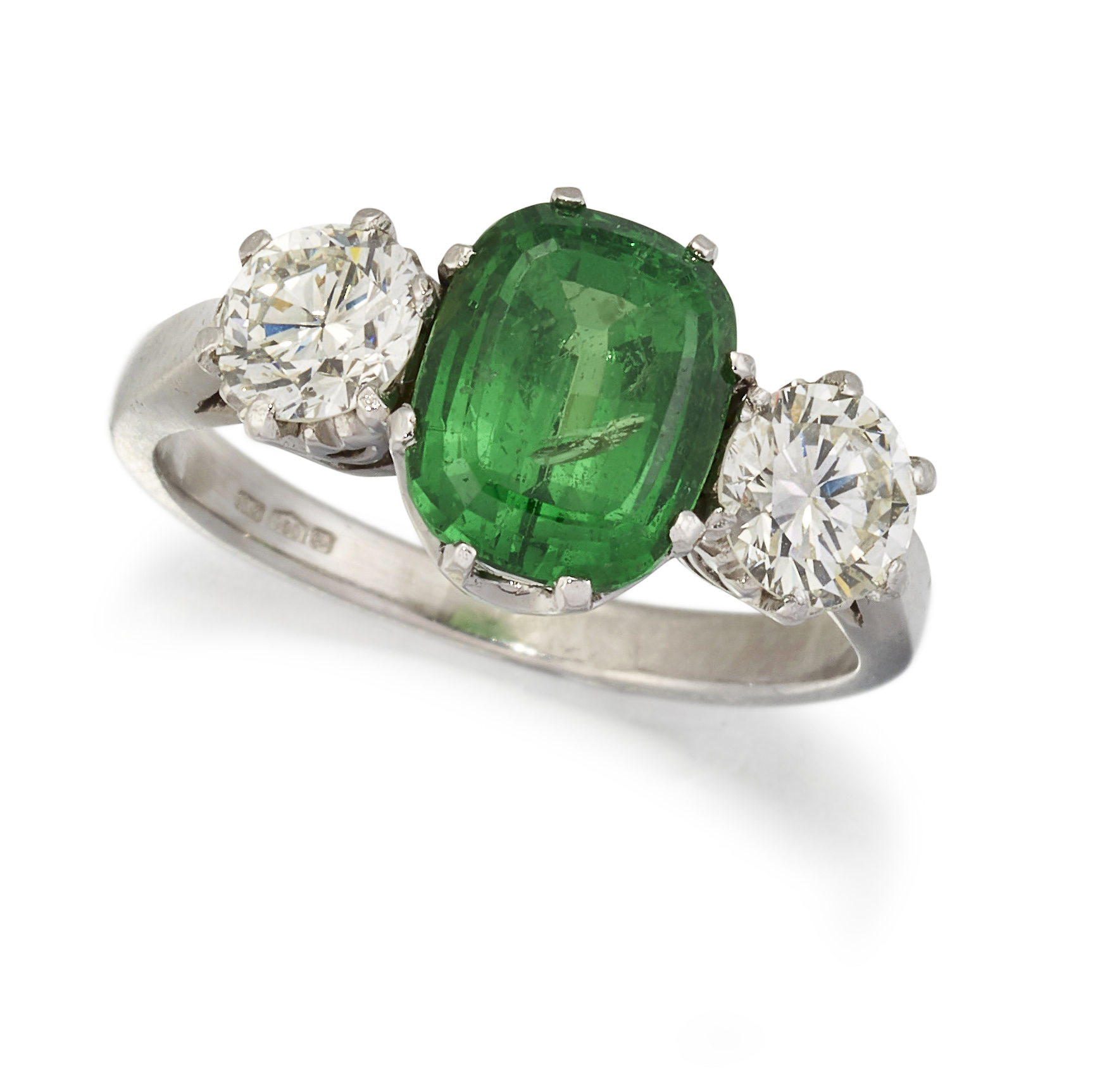 A PLATINUM CERTIFIED NATURAL DEMANTOID GARNET AND DIAMOND RING,