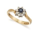 A 9CT SAPPHIRE AND DIAMOND CLUSTER RING,