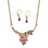 A RUBY AND DIAMOND NECKLACE AND EARRINGS,