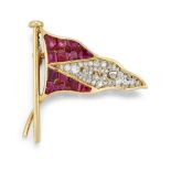 A CARTIER 18CT RUBY AND DIAMOND BURGEE BROOCH,