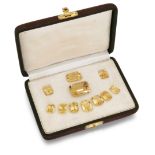 A CASED SET OF EMERALD CUT CITRINES,