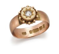 A 9 CARAT GOLD AND DIAMOND RING, hallmarked Birmingham 1915, set with a single diamond within a