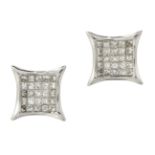 A PAIR OF 18CT WHITE GOLD DIAMOND EARRINGS,