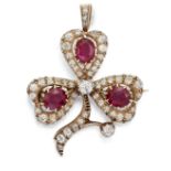 A RUBY AND DIAMOND SHAMROCK PENDANT/BROOCH,