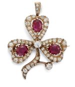 A RUBY AND DIAMOND SHAMROCK PENDANT/BROOCH,