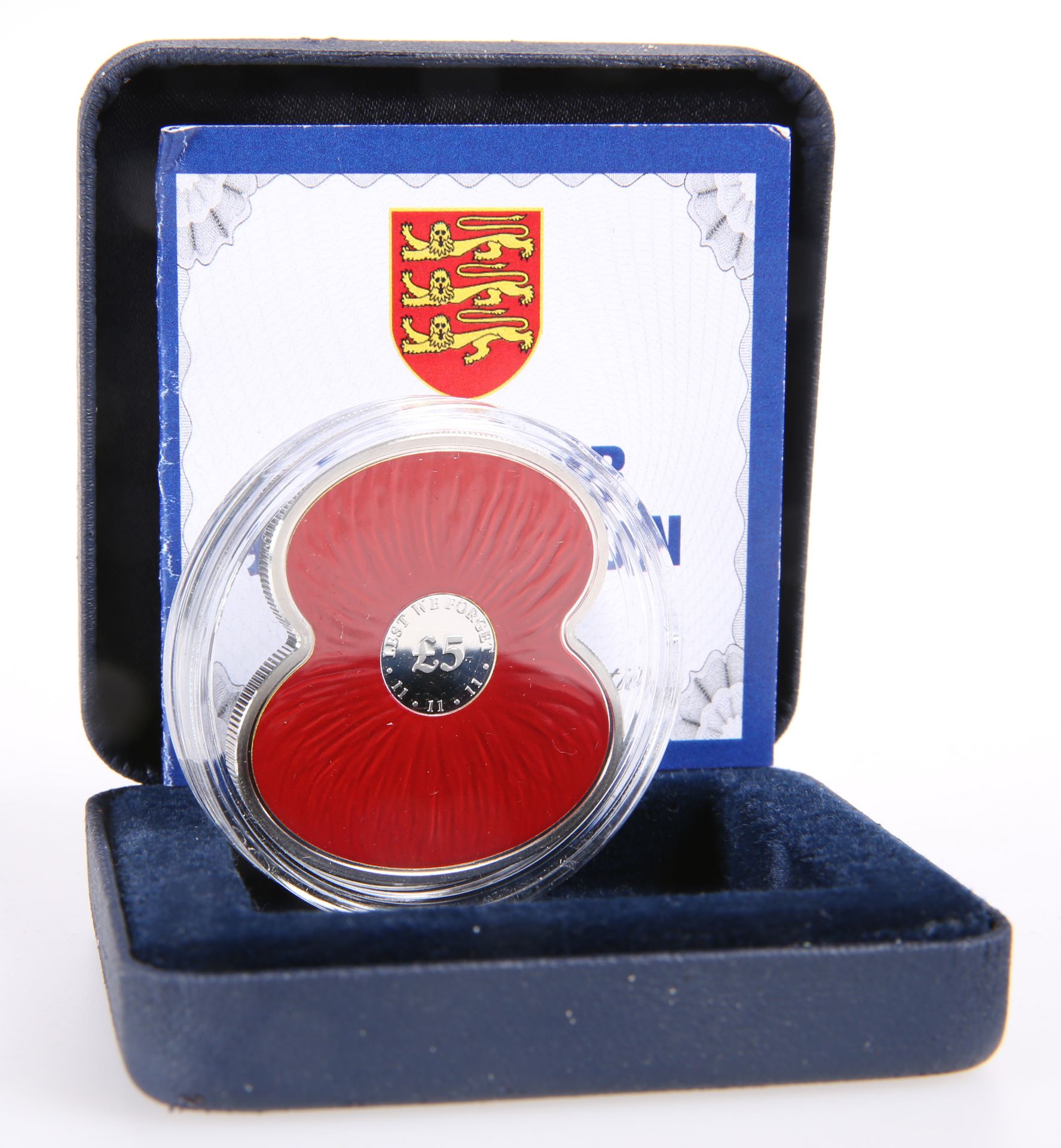 A 2012 £5 SILVER POPPY COIN, boxed with certificate.