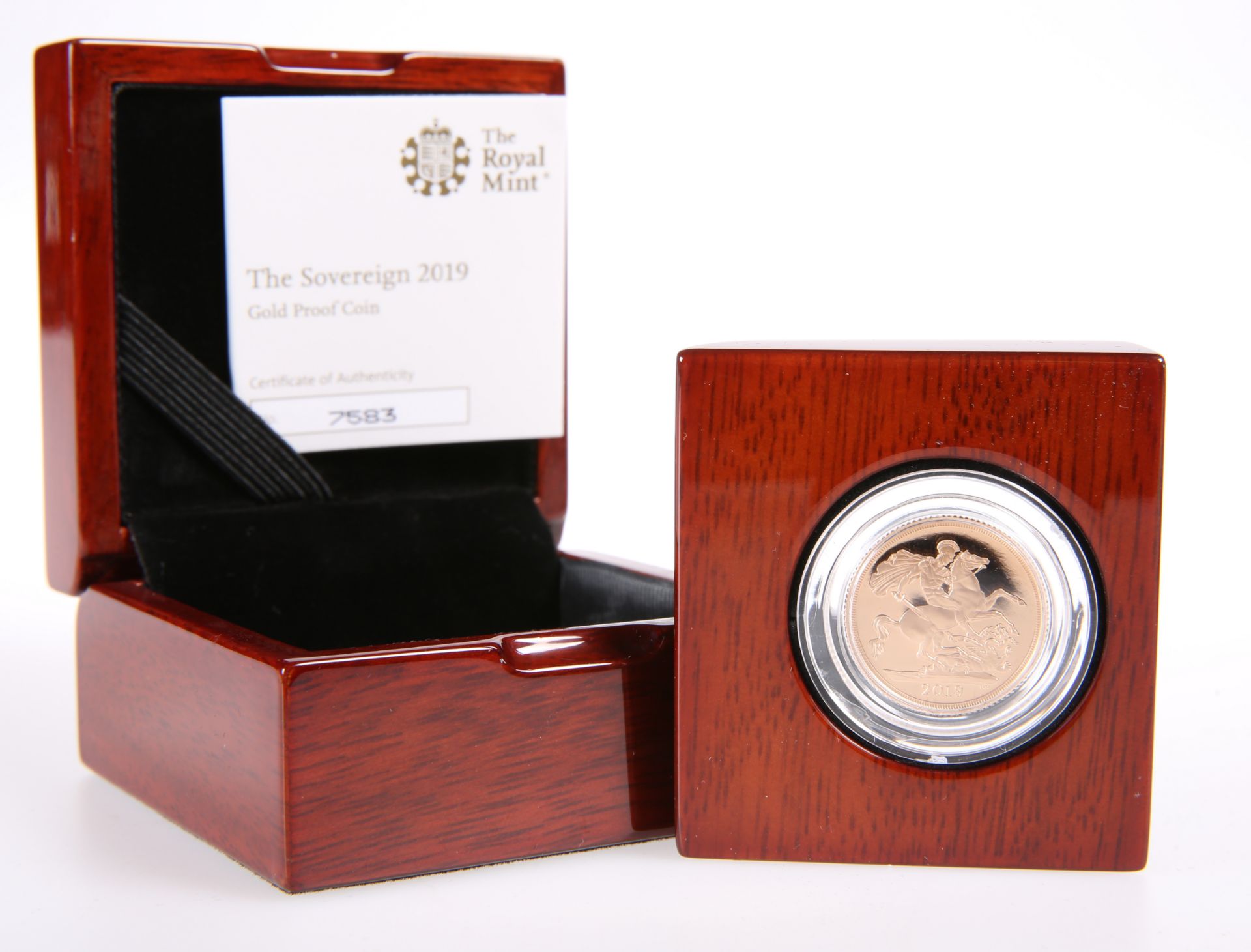 A GOLD PROOF FULL SOVEREIGN, 2019, in Royal Mint box with COA no. 7583