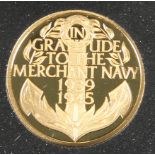 A GOLD PROOF QUARTER CROWN, "IN GRATITUDE TO THE MERCHANT NAVY 1939-1945", boxed, with certificate