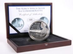 A SILVER 5OZ COMMEMORATIVE, "THE KING'S SPEECH", boxed with certificate no. 105 of 450.