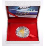 A RUDOLPH THE RED-NOSED REINDEER SILVER FIVE DOLLARS PROOF, with special ruby element, boxed with