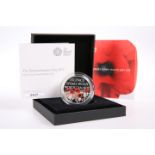 A ROYAL MINT £5 SILVER PROOF PIEDFORT COIN, "THE REMEMBRANCE DAY 2017", boxed with COA no. 0427