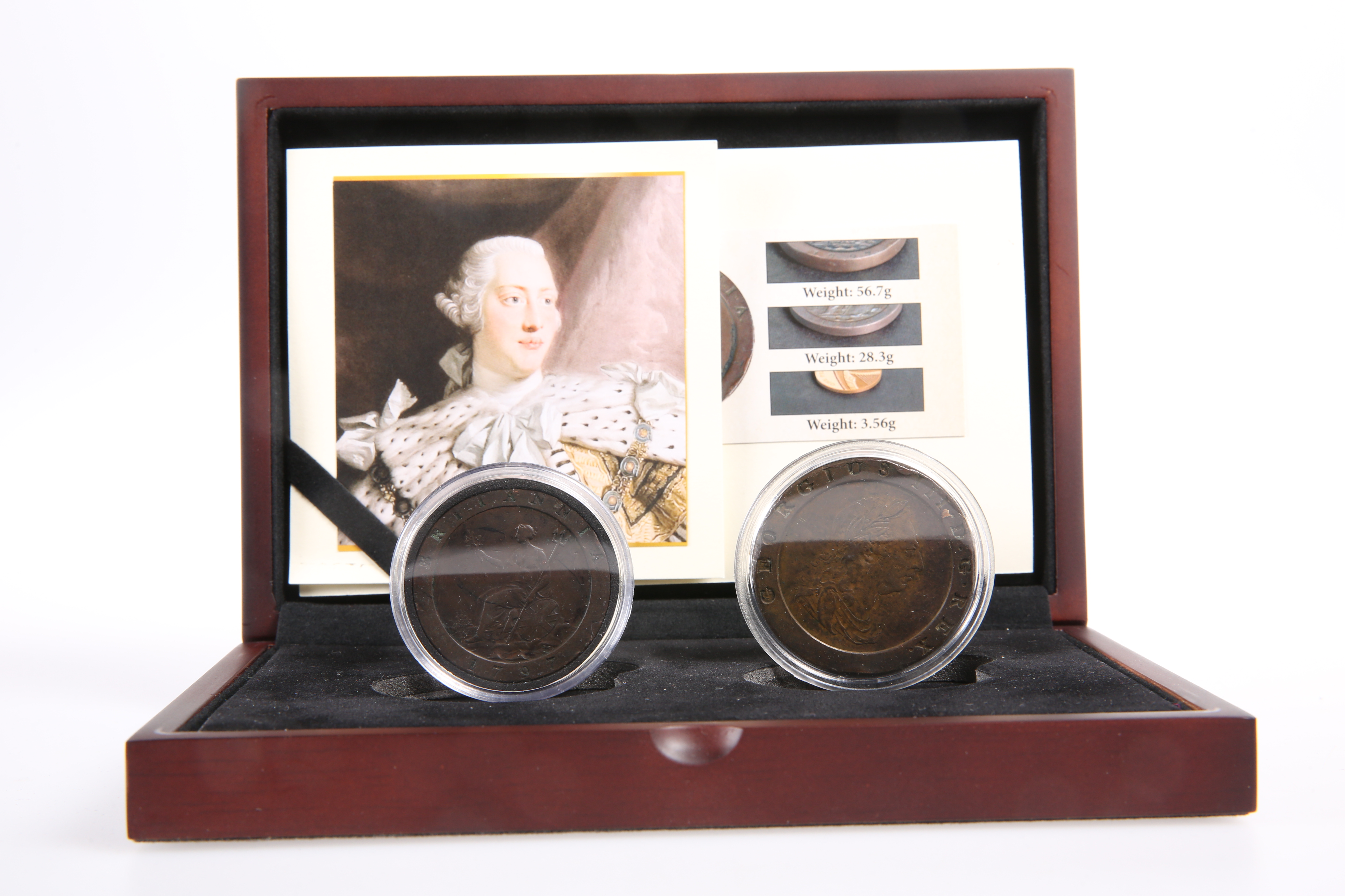 THE 1797 GEORGE III 'CARTWHEEL' COIN SET, comprising One Penny and Two Pence, boxed with The