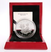 A ROYAL CANADIAN MINT 2014 $50 FINE SILVER HIGH RELIEF COIN, "MAPLE LEAVES", boxed with COA