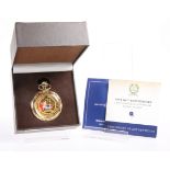 A LIMITED EDITON BRADFORD EXCHANGE COIN-INLAID POCKET WATCH, "WW1 100TH ANNIVERSARY", boxed with