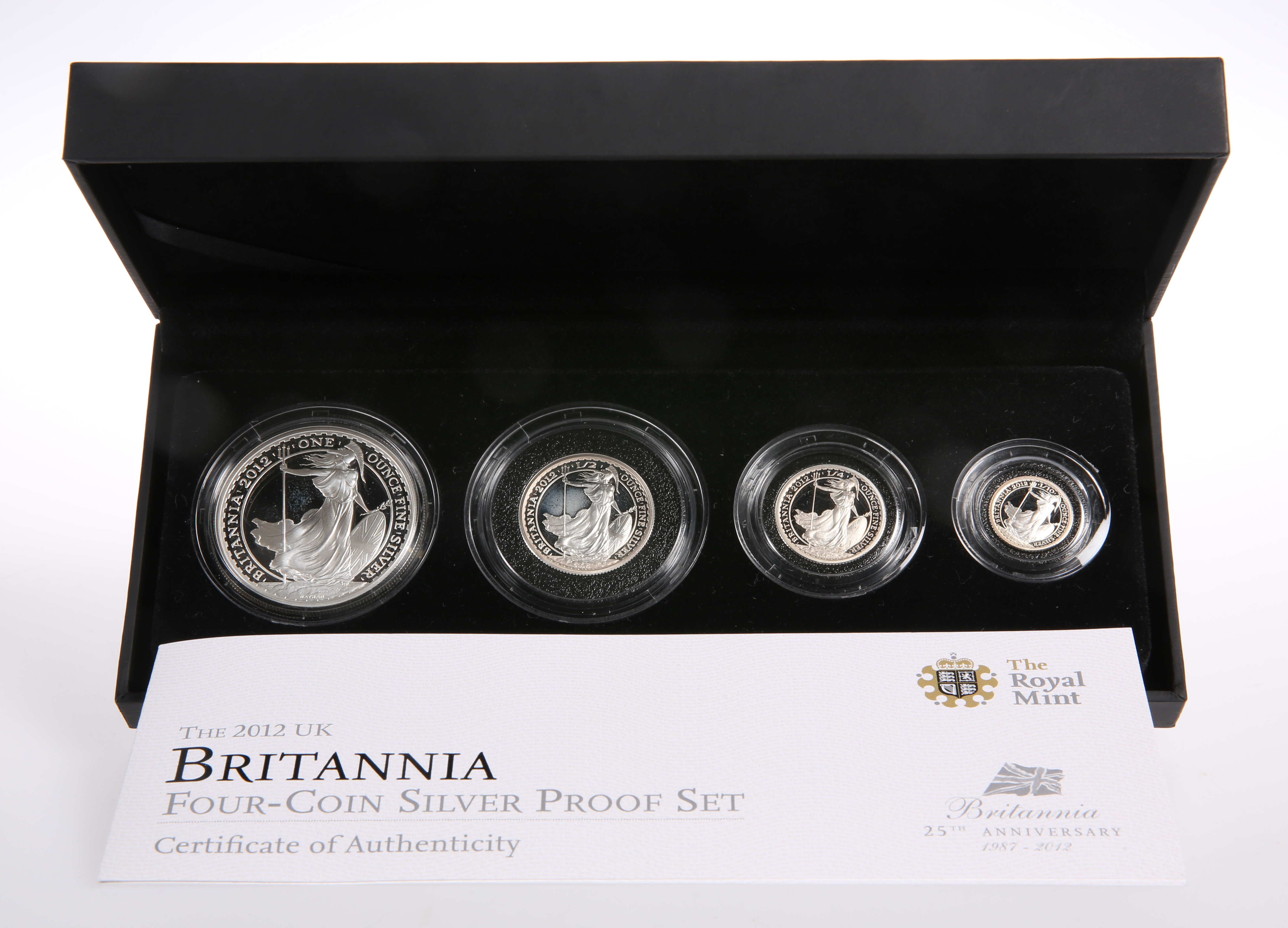 A ROYAL MINT 2012 BRITANNIA FOUR-COIN SILVER PROOF SET, boxed with COA