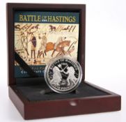 A WESTMINSTER BATTLE OF HASTINGS SILVER FIVE POUNDS PROOF COIN, boxed with COA no. 0388