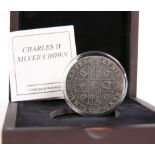 A CHARLES II SILVER CROWN 1662, boxed with Westminster COA