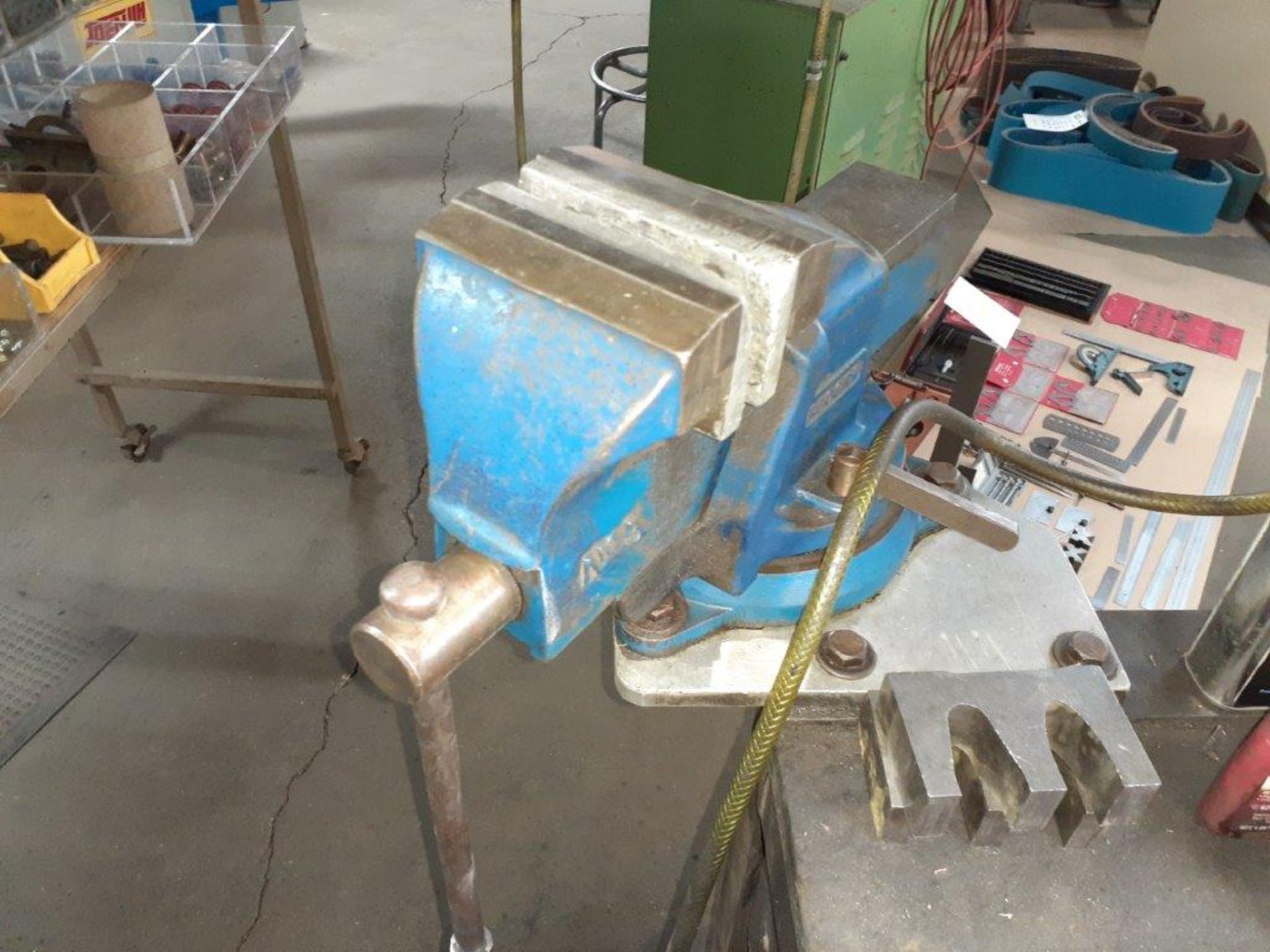 LOT: Metal Frame Work Table 24" x 60", c/w: #5 RECORD Vise & Clamp-on Lamp - Image 2 of 2