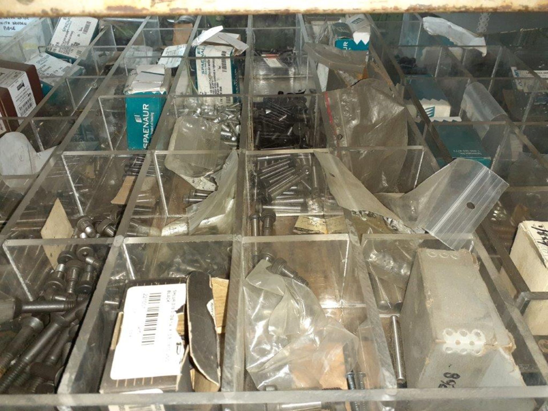 LOT: Assorted allen bolts, shoulder bolts, screws, dowl pins, springs, c/w Mobile Rack - Image 5 of 9