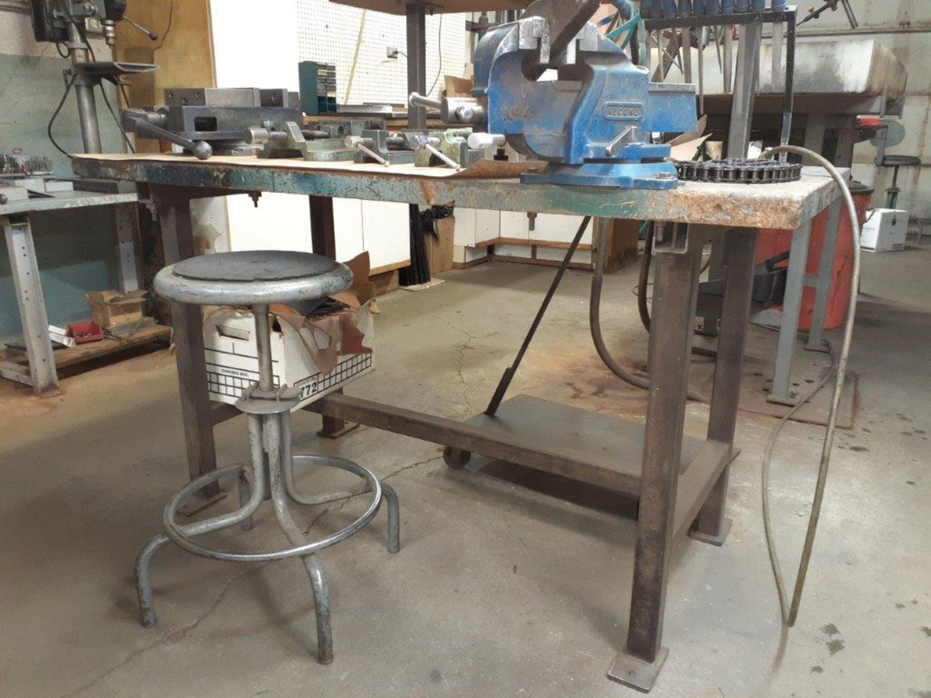 Steel Work Table, c/w 4" RECORD Vise & Stool