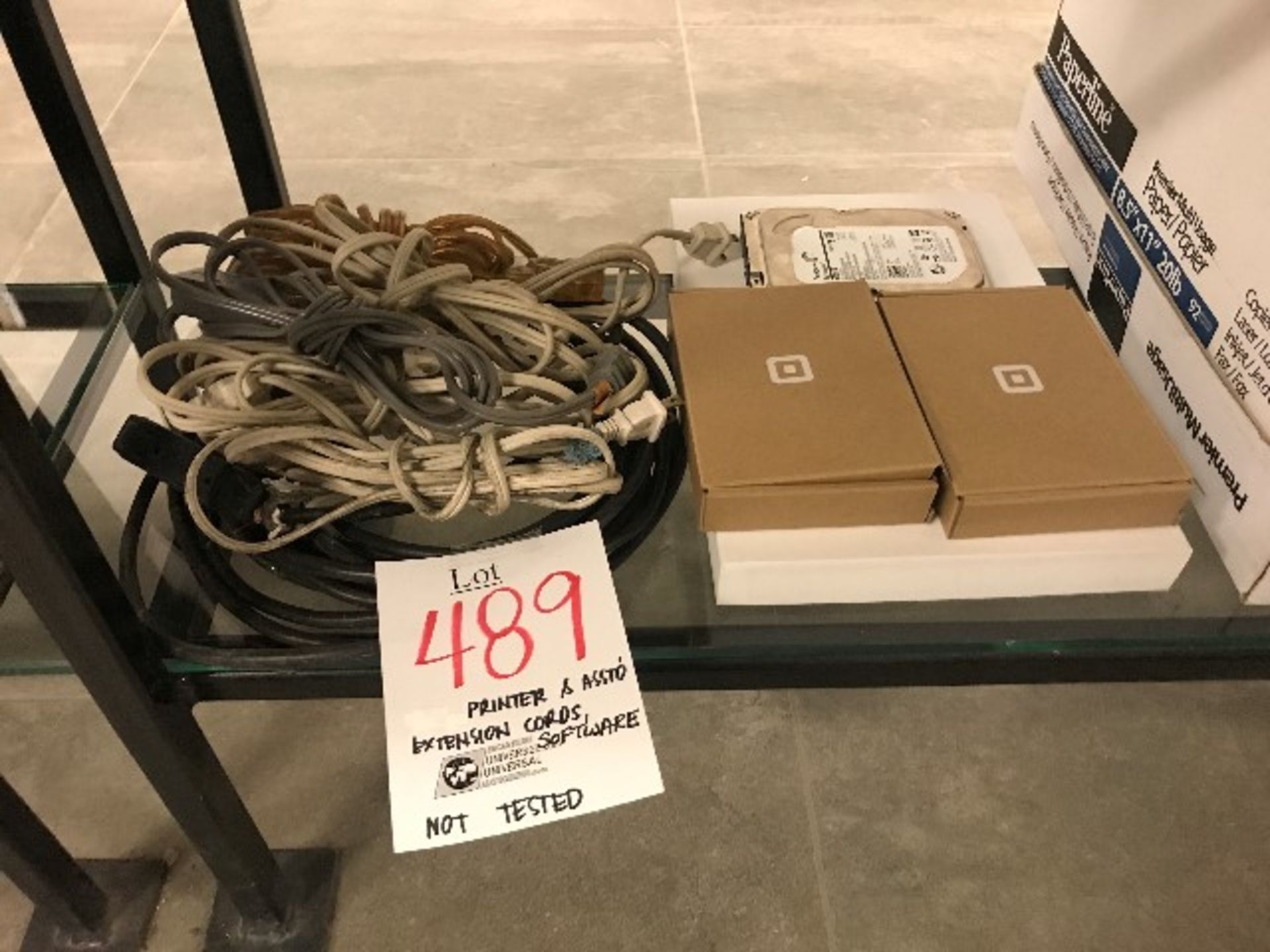 Printer,assorted extension cords,software,etc... (Lot)