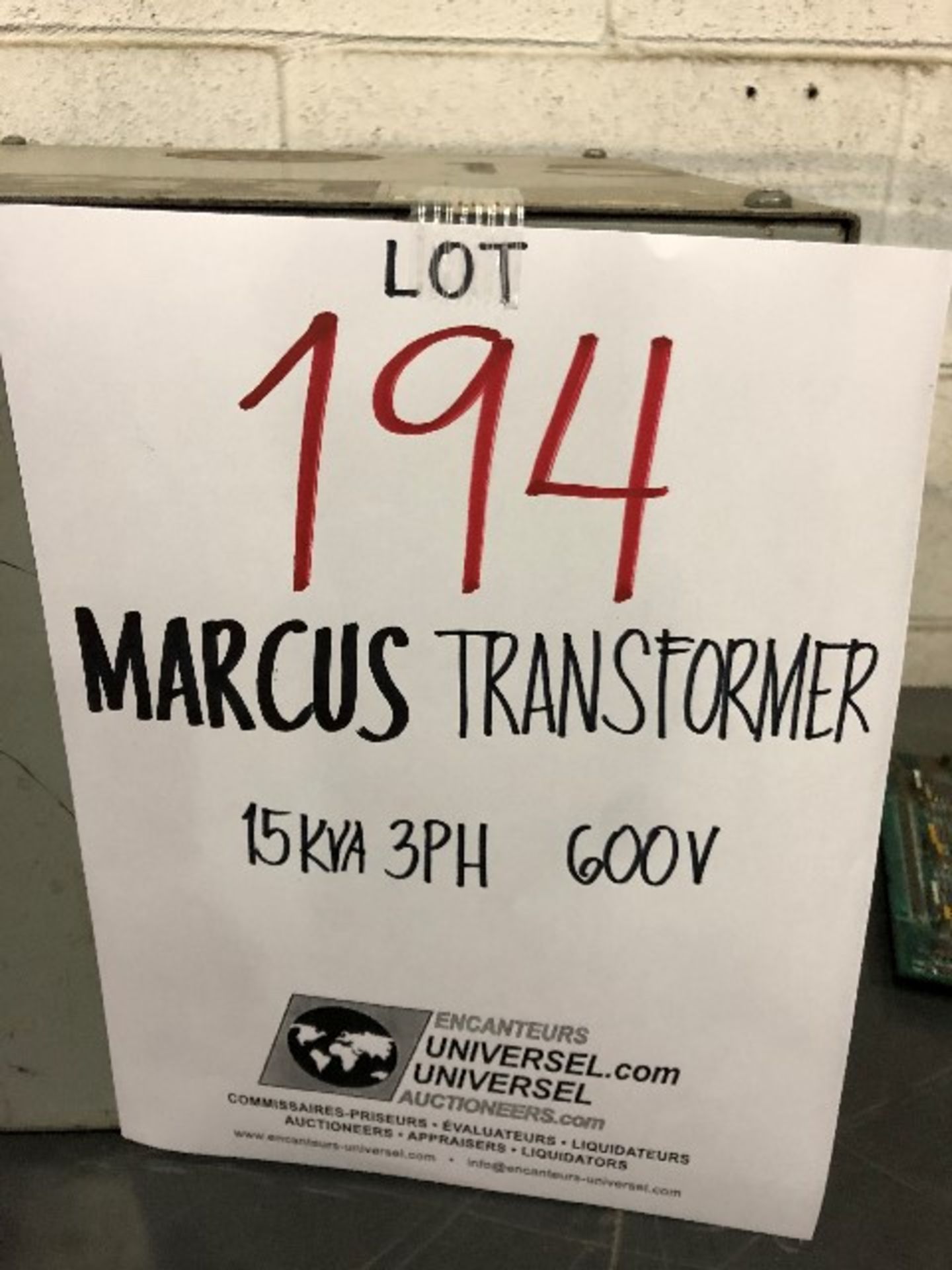 Marcus Transformer 15KVA, 3PH, 600V - Image 3 of 3