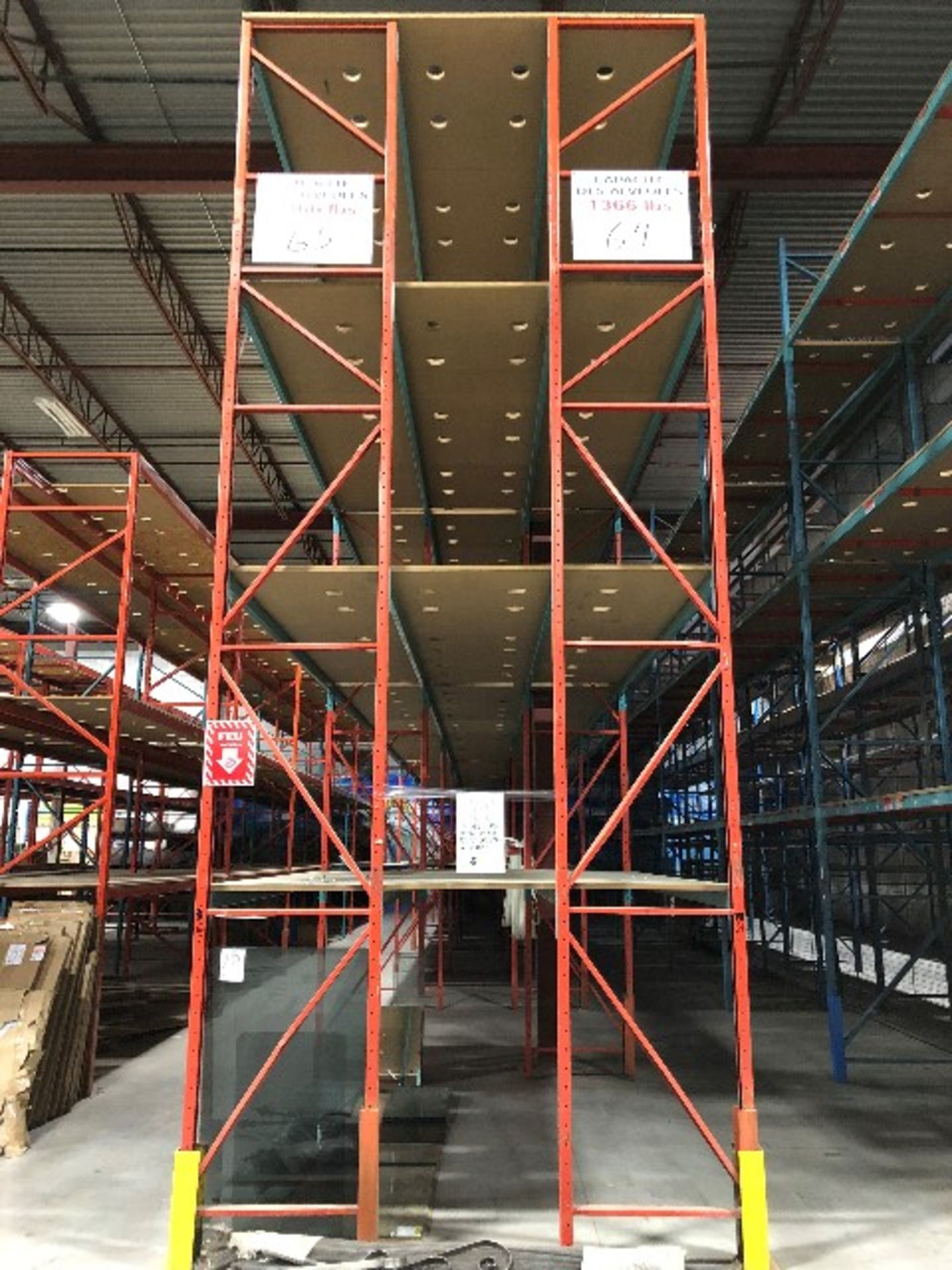 Pallet racking: H.20'xW.33”,108pcs 12'long bars w/57 MDF sheets,14 sections