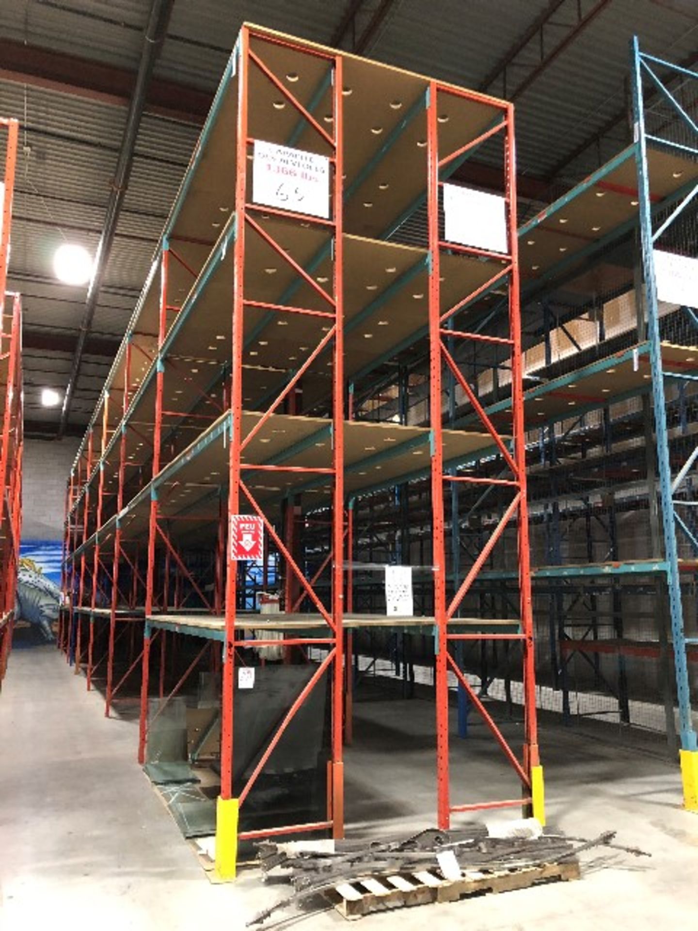 Pallet racking: H.20'xW.33”,108pcs 12'long bars w/57 MDF sheets,14 sections - Image 2 of 3