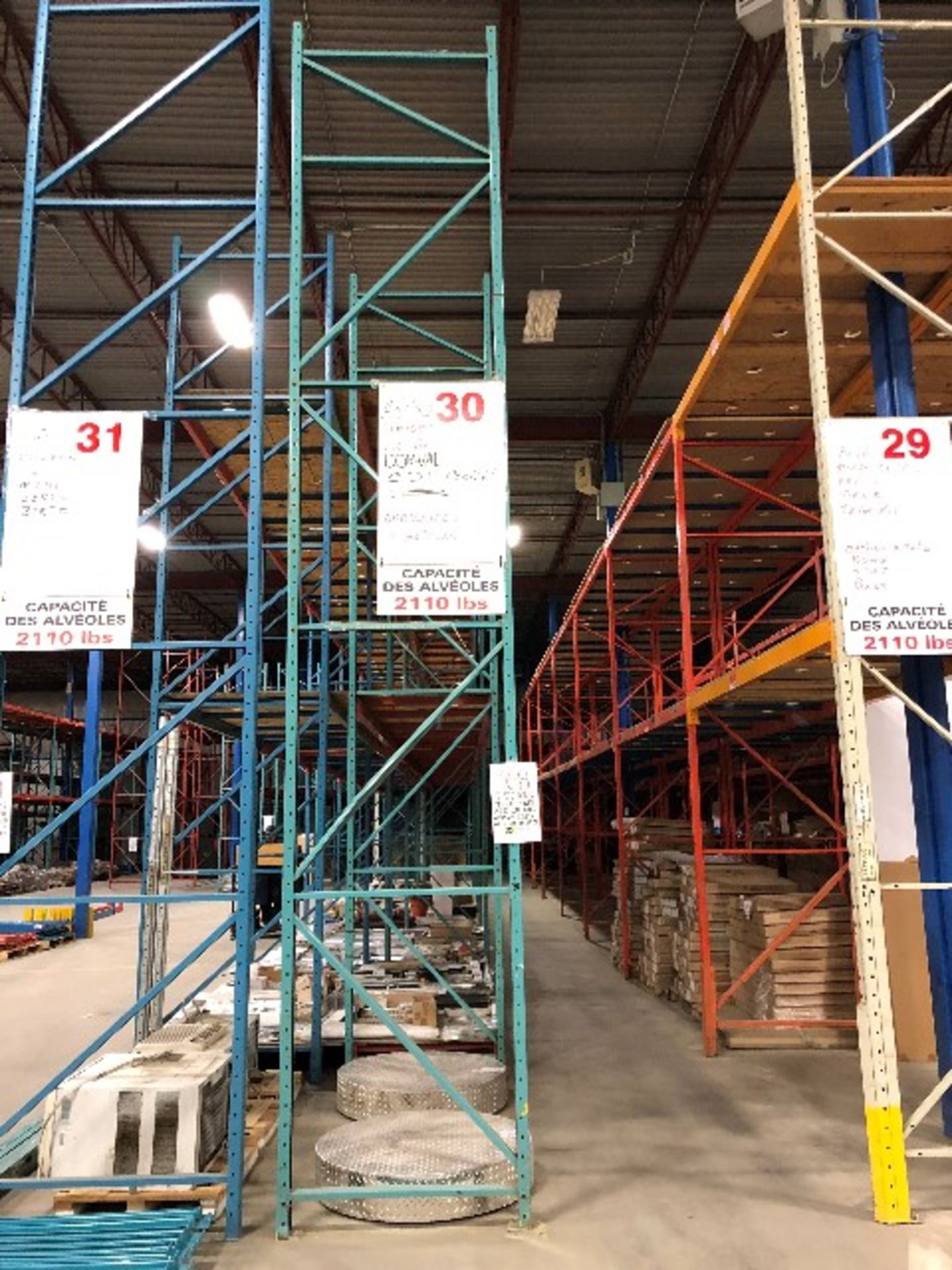 Pallet racking: H.19'xW.42”,58pcs 12'long bars w/40 MDF sheets & 117 safety bars,12 sections