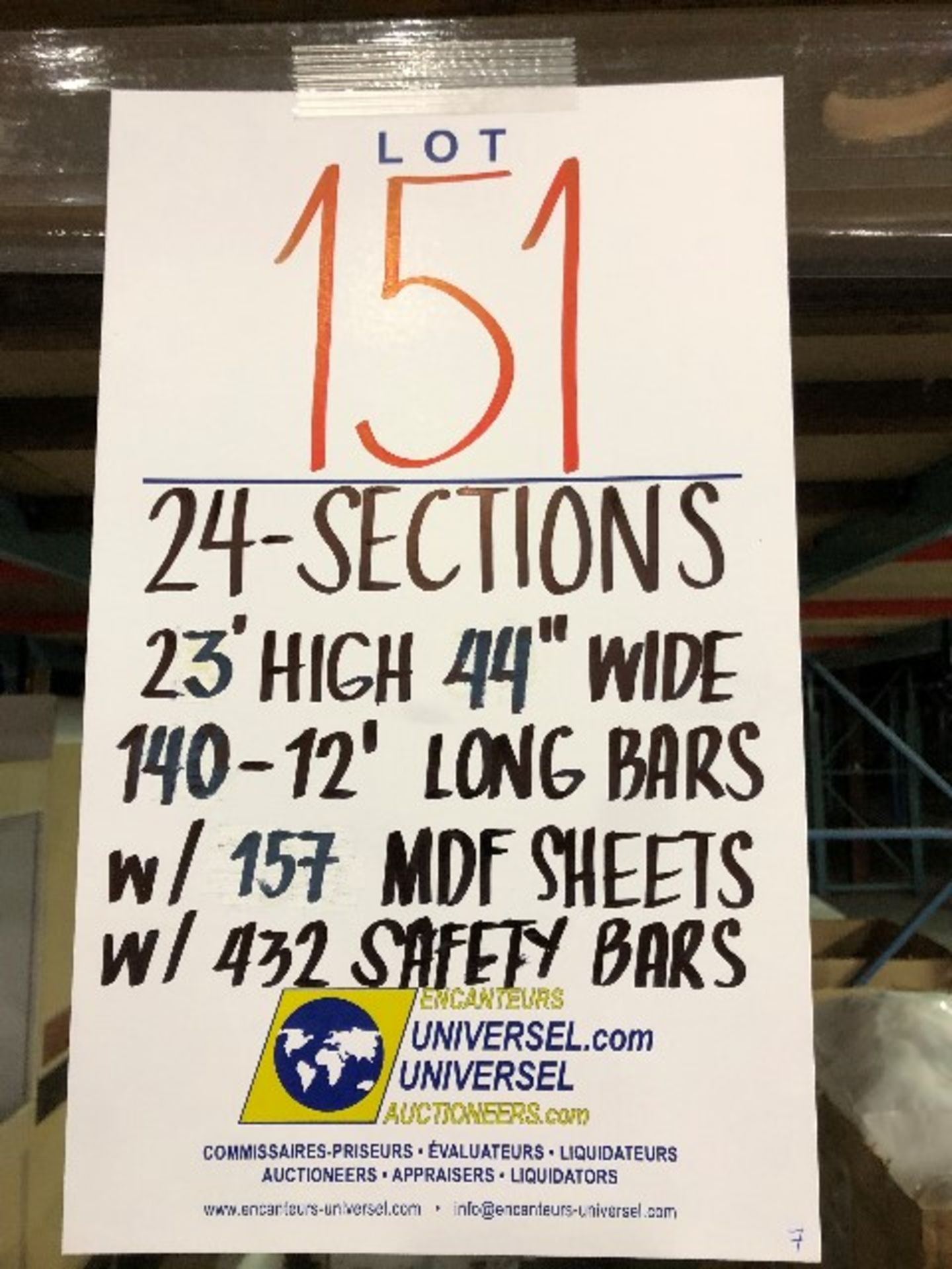 Pallet racking: H.23'xW.44”,140pcs 12'long bars w/157 MDF sheets & 432pcs safety bars,24 sections - Image 3 of 3