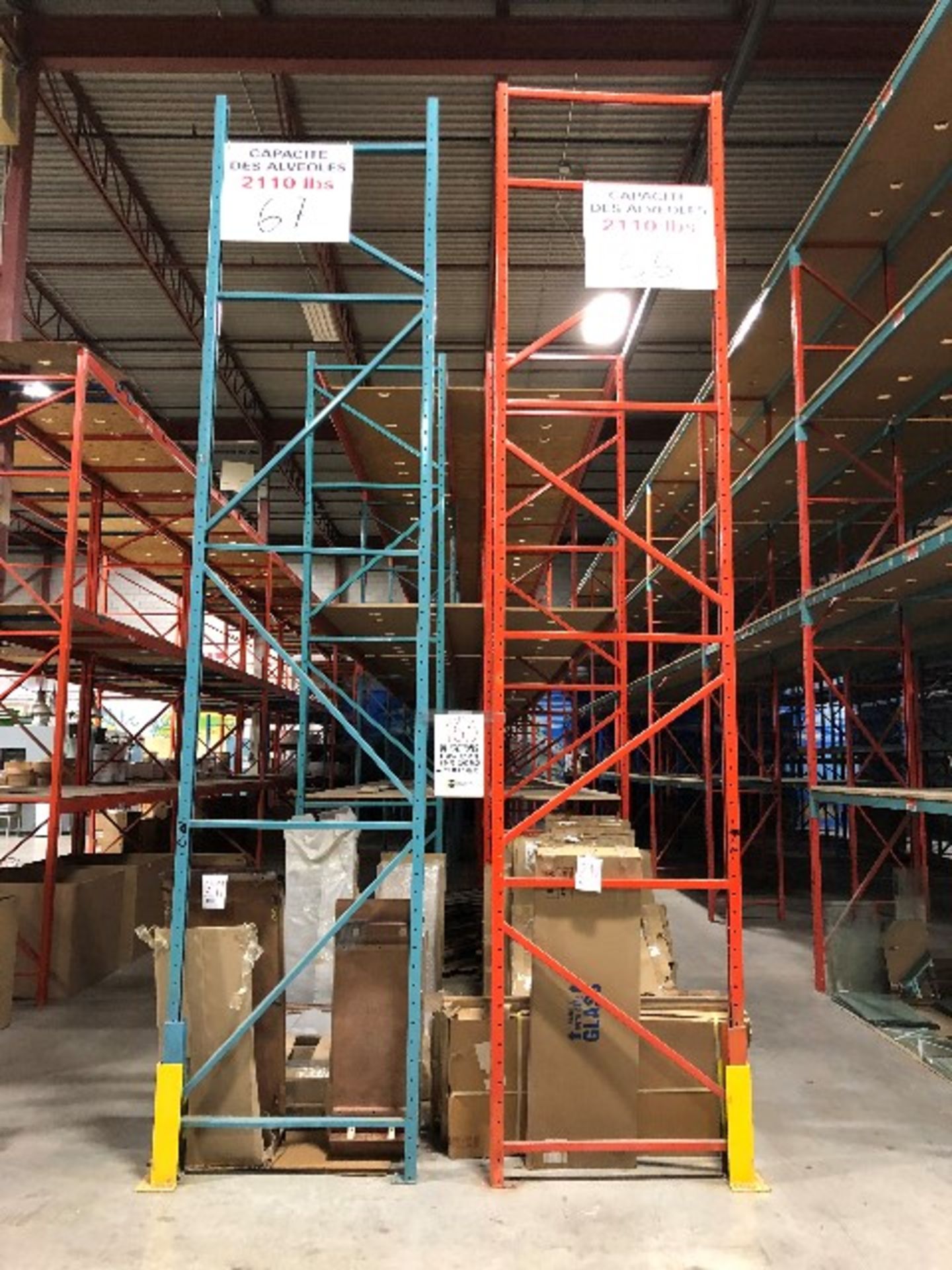 Pallet racking: H.16'xW.42”,72pcs 12'long bars w/54 MDF sheets,14 sections