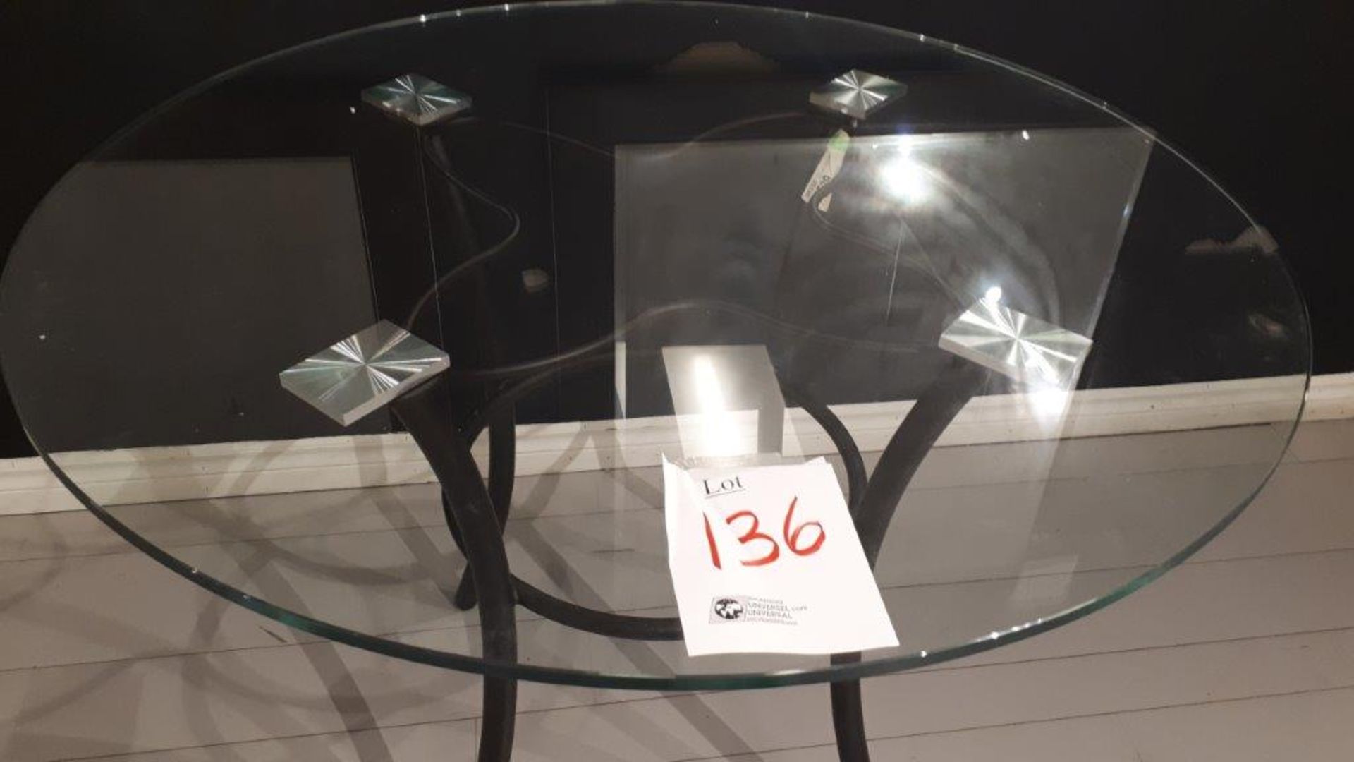 Metal base table w/round glass top, diameter 39” - Image 2 of 2