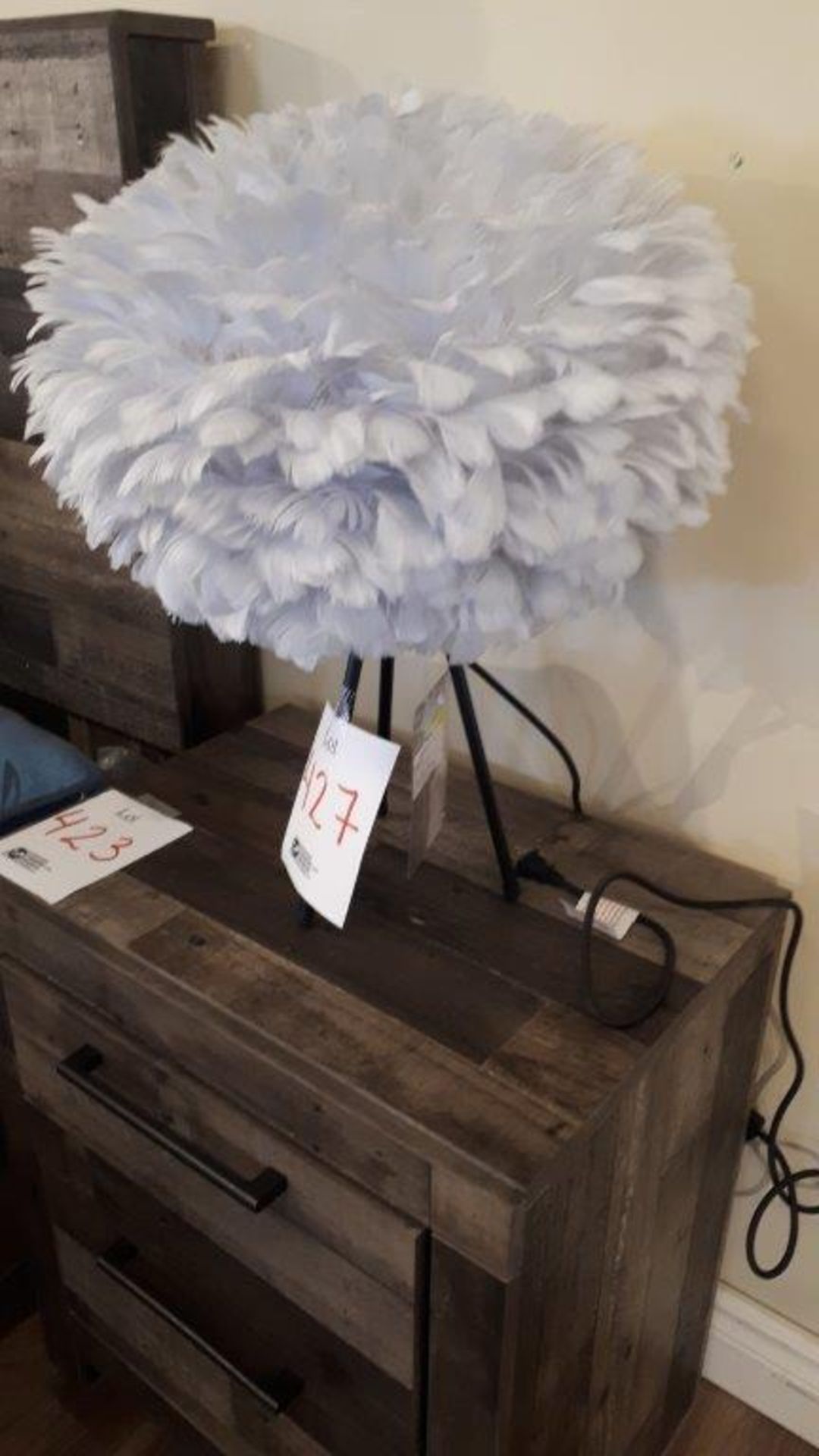 Table lamp w/feathered lampshade