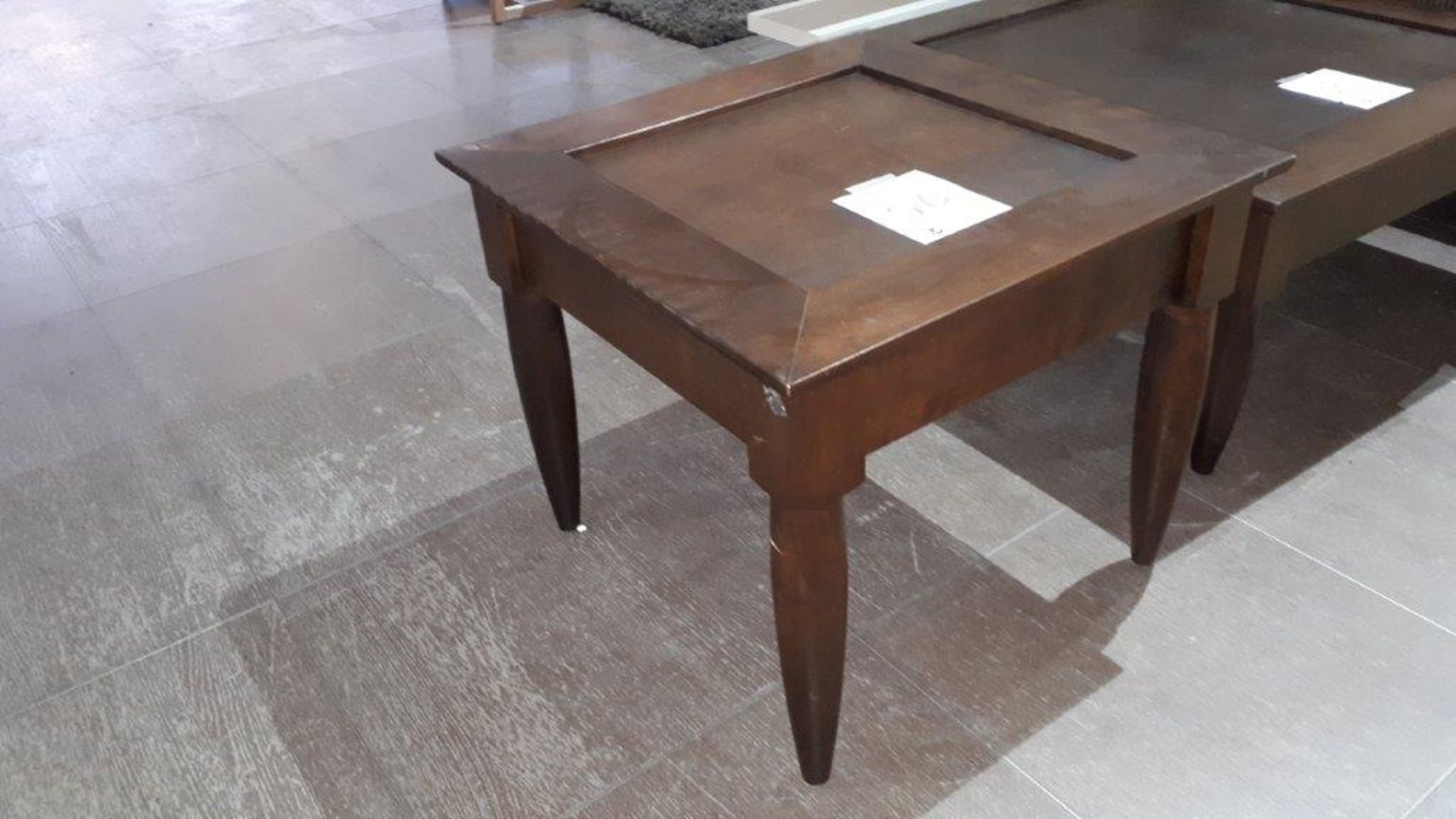 Brown wooden end table, 24”x24”