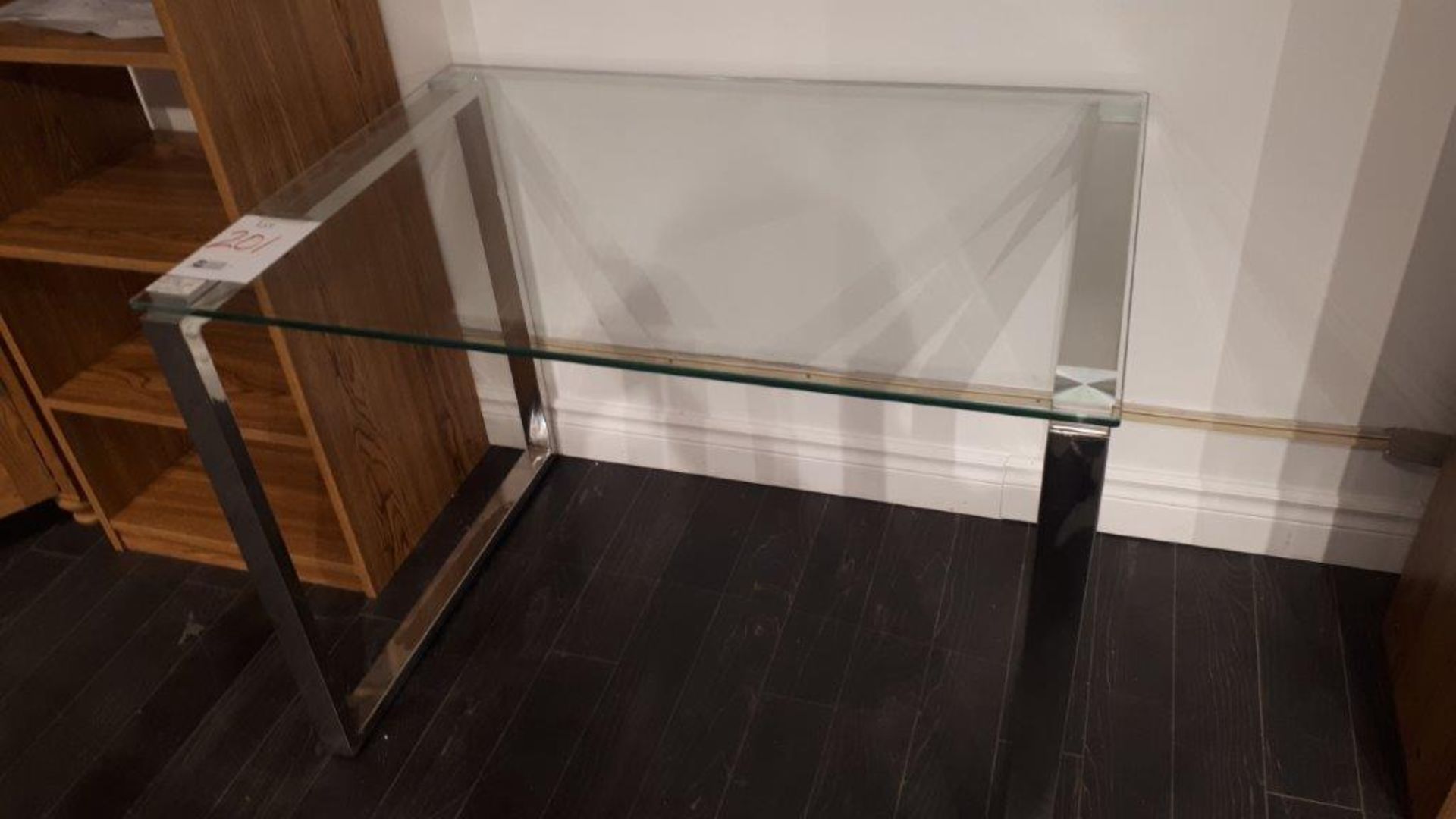 Chrome desk w/glass top, 40”x28”x30”