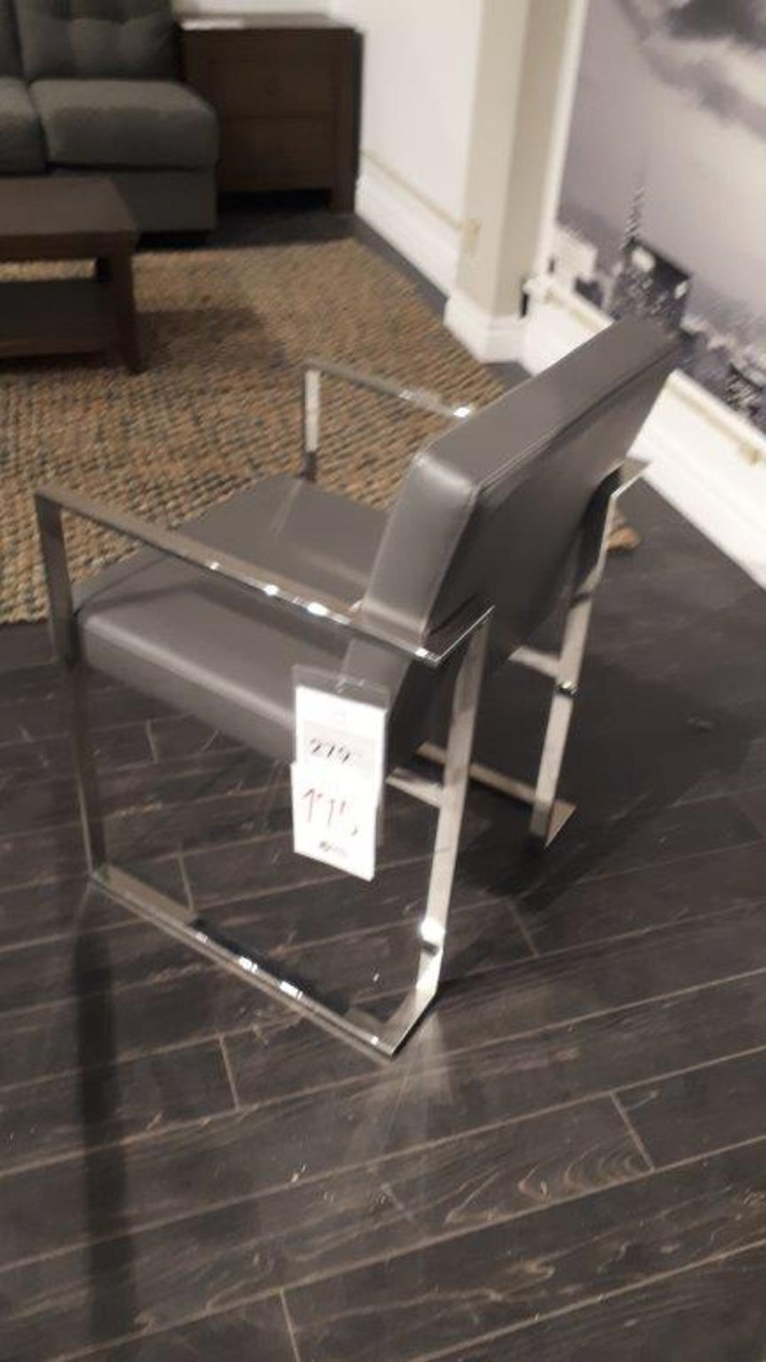 Leather grey chair w/chrome accent - Image 2 of 4