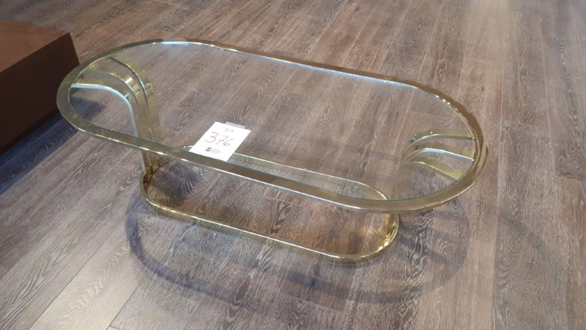 Metal base coffee table w/glass top, 50”x24”x16”