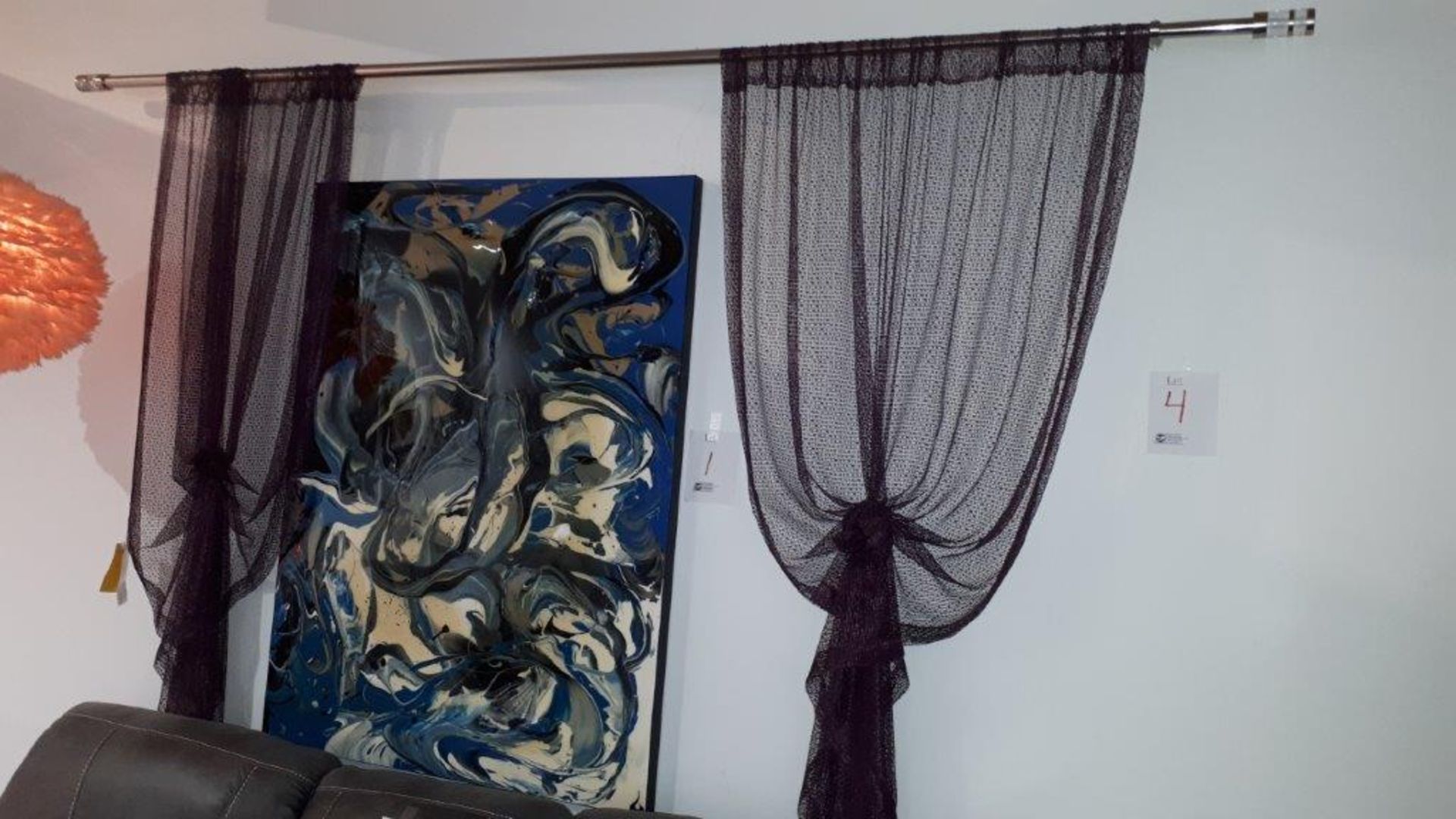 Curtains w/rod, 9ft wide