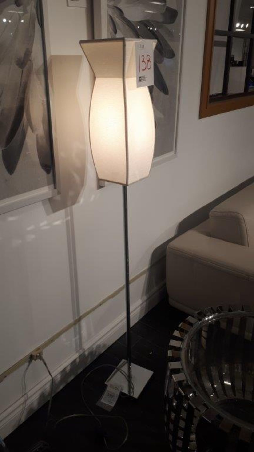 Floor lamp w/white lamp shade, h.62”