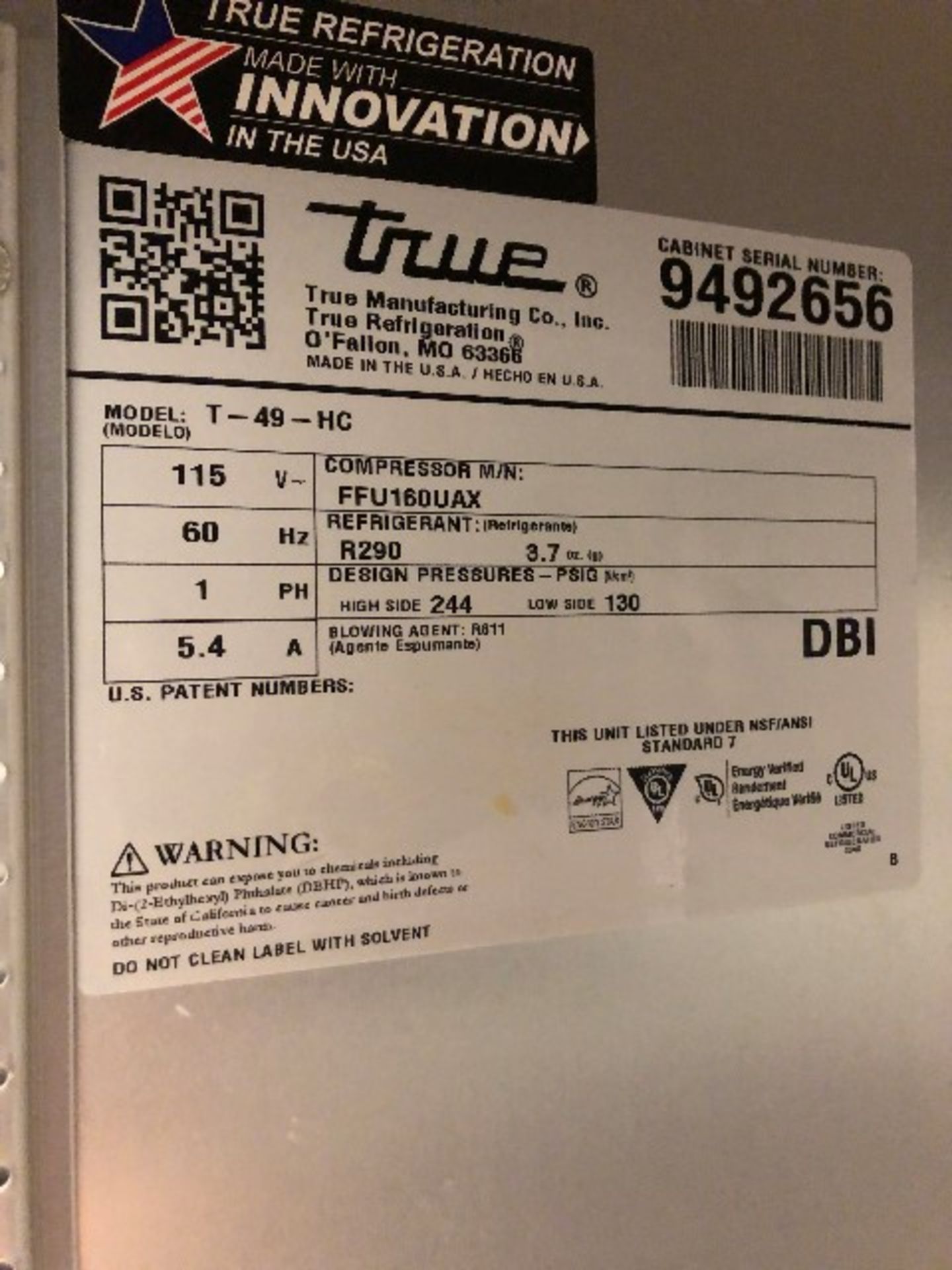 True T-49-HC refrigerator, W.54” - Image 3 of 4