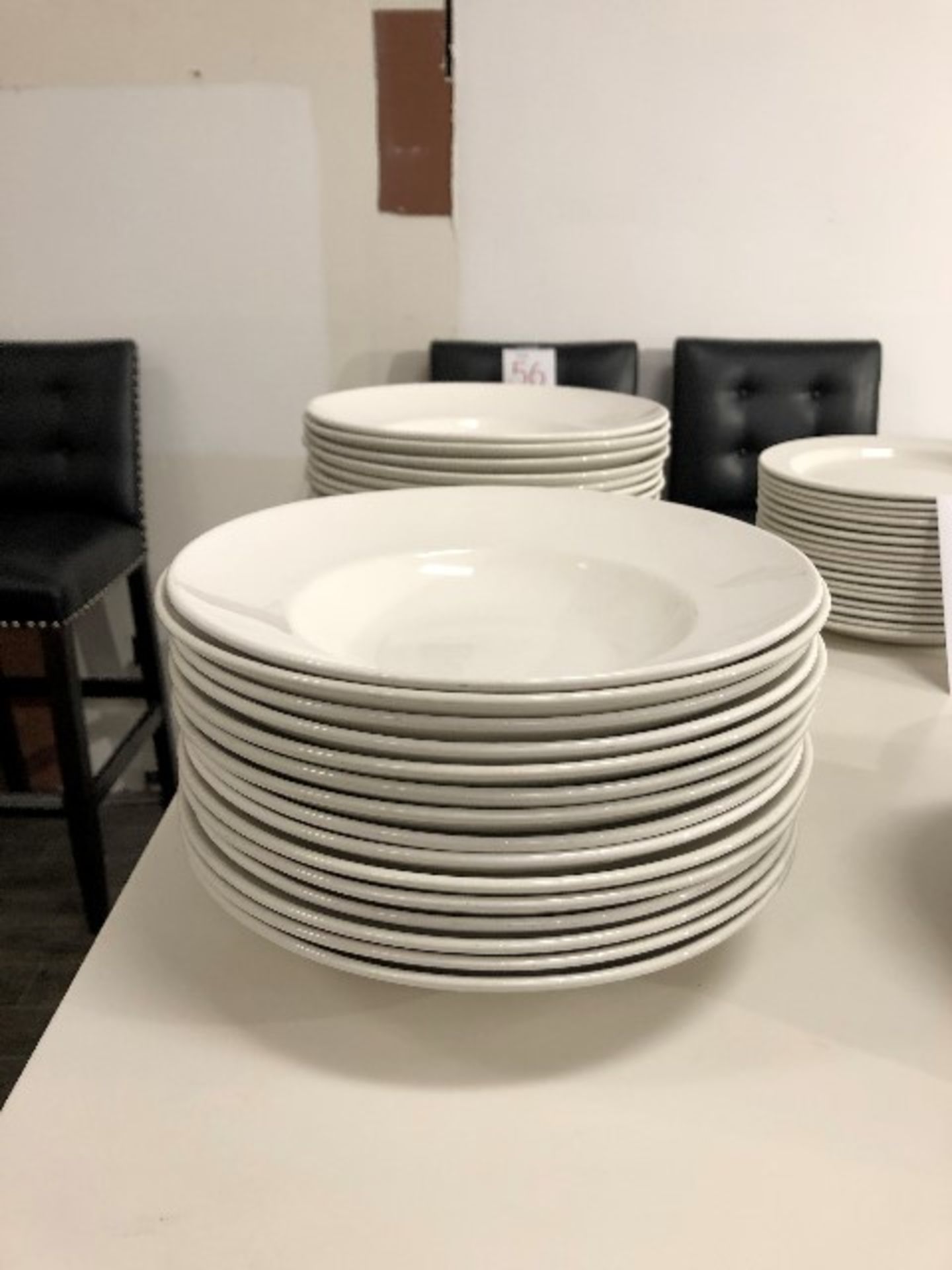 Round bowl plates, white, 10”, 33 pcs (Lot)